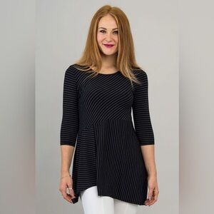 Blue Sky Asymmetrical Pinstripes Bamboo Tunic Black White